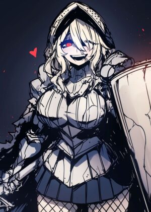 Smiling Knight Girl: Anime Art Print - Premium Wooden Framed Poster. Ready to Hang.