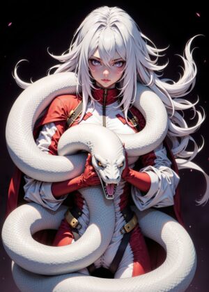 White Snake and Woman: A Captivating Fantasy Artwork - Premium Wooden Framed Poster. Ready to Hang.