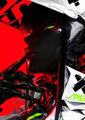 Cyberpunk Anime Girl: Neon Dreams - Premium Wooden Framed Poster. Ready to Hang.