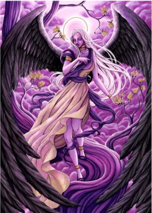 Dark Angel of the Purple Skies - Premium Wooden Framed Poster. Ready to Hang.