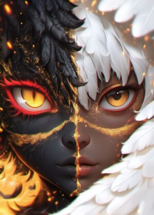 Angel and Demon: A Dual Nature Portrait - Premium Wooden Framed Poster. Ready to Hang.