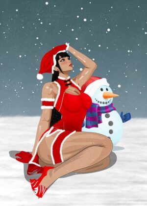 Anime Christmas Girl Art Print - Premium Wooden Framed Poster. Ready to Hang.
