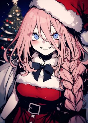 Anime Christmas Girl: Festive Holiday Art Print - Premium Wooden Framed Poster. Ready to Hang.