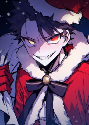 Creepy Santa Anime Art Print - Premium Wooden Framed Poster. Ready to Hang.