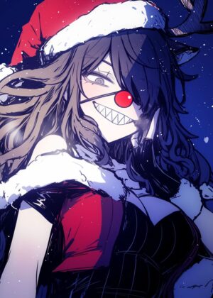 Christmas Anime Girl Art Print - Premium Wooden Framed Poster. Ready to Hang.