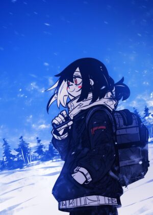 Anime Girl Winter Wonderland - Premium Wooden Framed Poster. Ready to Hang.