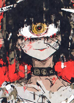Weirdcore Big Eye Anime Girl Art Print - Premium Wooden Framed Poster. Ready to Hang.