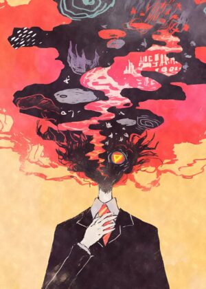 Abstract Weirdcore Man: A Surreal Exploration of the Mind - Premium Wooden Framed Poster. Ready to Hang.