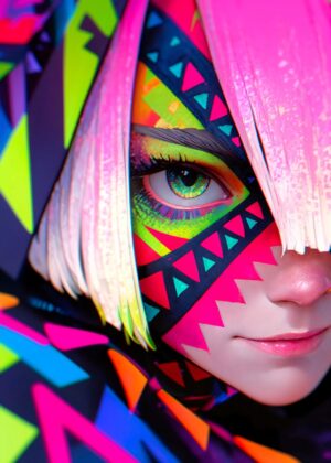 Neon Tribal Makeup Art Print - Premium Wooden Framed Poster. Ready to Hang.