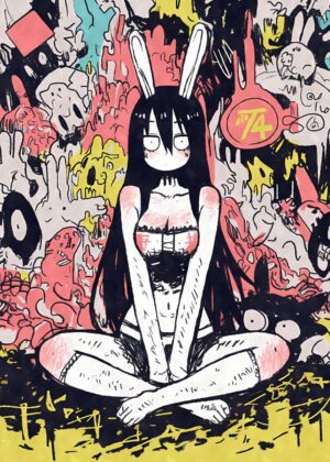 Bunnygirl Doodle Madness: Whimsical Anime Art Print - Premium Wooden Framed Poster. Ready to Hang.