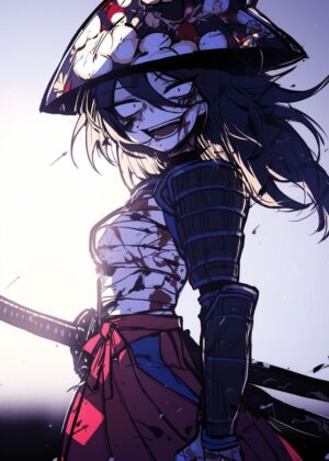 Bloody Samurai Girl Art Print - Premium Wooden Framed Poster. Ready to Hang.