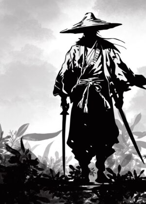 Samurai Silhouette: A Striking Piece of Japanese Art - Premium Wooden Framed Poster. Ready to Hang.