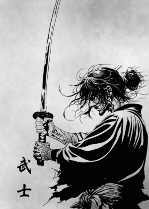 Samurai Warrior: A Black and White Masterpiece - Premium Wooden Framed Poster. Ready to Hang.