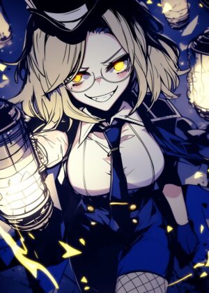 Anime Girl with Glowing Yellow Eyes - Premium Wooden Framed Poster. Ready to Hang.