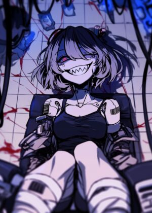 Cyberpunk Anime Girl: Digital Art Print - Premium Wooden Framed Poster. Ready to Hang.