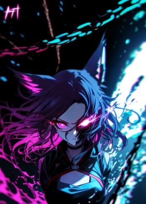 Demon Anime Girl: Dark Fantasy Art Print - Premium Wooden Framed Poster. Ready to Hang.