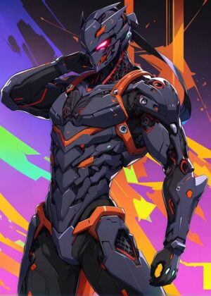 Cybernetic Ninja: Digital Art Print - Premium Wooden Framed Poster. Ready to Hang.