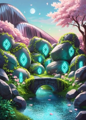 River of Enlightenment: A Serene Digital Art Print - Premium Wooden Framed Poster. Ready to Hang.
