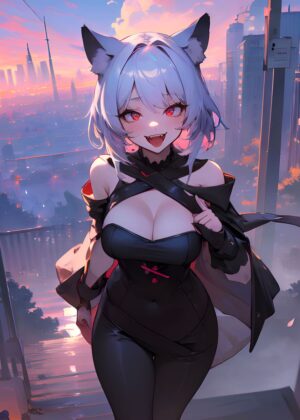 Anime Girl Cityscape Artwork - Premium Wooden Framed Poster. Ready to Hang.