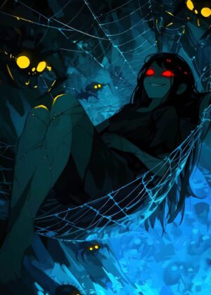 Spider Queen's Lair: Dark Fantasy Art Print - Premium Wooden Framed Poster. Ready to Hang.