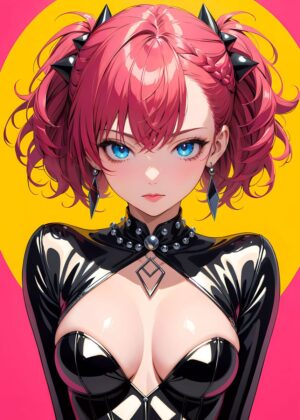 Anime Girl with Vivid Pink Hair and Edgy Style - Premium Wooden Framed Poster. Ready to Hang.