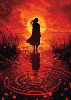 Silhouette at Sunset: A Captivating Artwork - Premium Wooden Framed Poster. Ready to Hang.
