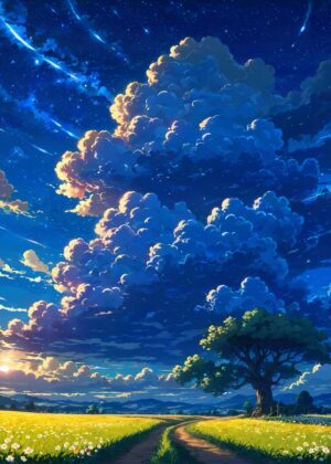 Dreamy Sunset Landscape: A Serene Digital Art Print - Premium Wooden Framed Poster. Ready to Hang.