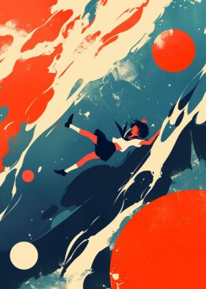 Falling Through Space: A Surreal Journey - Premium Wooden Framed Poster. Ready to Hang.