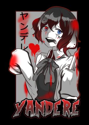 Yandere Anime Girl: A Bloody Valentine - Premium Wooden Framed Poster. Ready to Hang.
