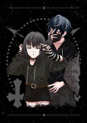 Dark Anime Couple Art Print - Premium Wooden Framed Poster. Ready to Hang.