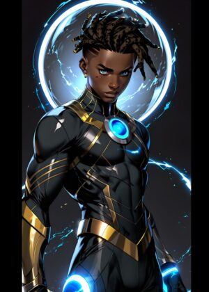Powerful Black Superhero Digital Art Print - Premium Wooden Framed Poster. Ready to Hang.