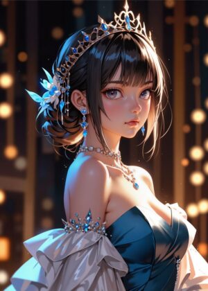 Anime Princess: A Digital Painting of Elegance and Grace - Premium Wooden Framed Poster. Ready to Hang.