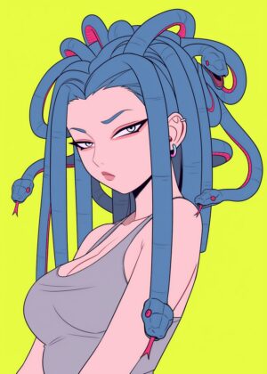 Anime Medusa Art Print: Gorgon's Grace - Premium Wooden Framed Poster. Ready to Hang.