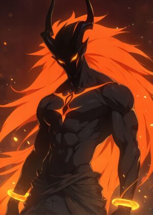 Fiery Demon Lord Artwork: High-Resolution Digital Print - Premium Wooden Framed Poster. Ready to Hang.