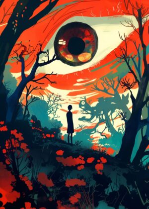 Giant Eye in the Forest: A Surreal Landscape Art Print - Premium Wooden Framed Poster. Ready to Hang.