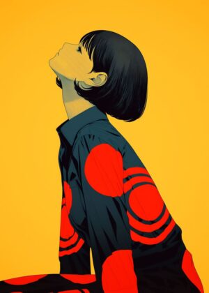 Anime Girl in Red and Black: Stylish and Bold Artwork - Premium Wooden Framed Poster. Ready to Hang.