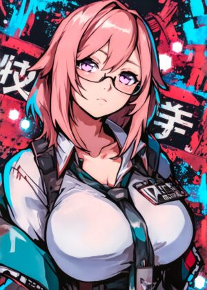 Anime Girl with Pink Hair: Vibrant Digital Art Print - Premium Wooden Framed Poster. Ready to Hang.