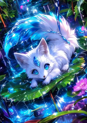 Enchanted White Fox: Mystical Creature Art - Premium Wooden Framed Poster. Ready to Hang.