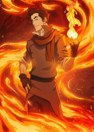 Mako Firebending Artwork: A Masterful Display of Fire Nation Power - Premium Wooden Framed Poster. Ready to Hang.