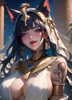 Anime Goddess of the Nile: Digital Art Print - Premium Wooden Framed Poster. Ready to Hang.