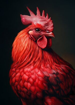 Fiery Rooster: A Vivid Portrait - Premium Wooden Framed Poster. Ready to Hang.