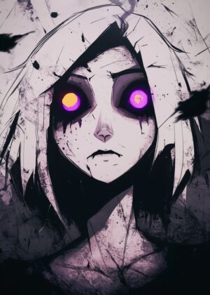 Glowing Eyes Anime Girl Art Print - Premium Wooden Framed Poster. Ready to Hang.