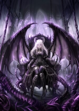 Dark Angel Throne: Gothic Fantasy Art Print - Premium Wooden Framed Poster. Ready to Hang.