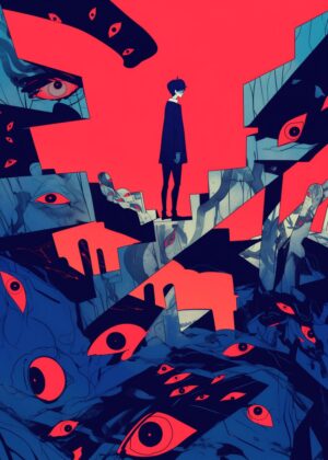 Eyes of Surveillance: A Surreal Journey into the Mind - Premium Wooden Framed Poster. Ready to Hang.