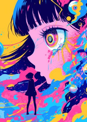Anime Girl Giant Eye Abstract Art Print - Premium Wooden Framed Poster. Ready to Hang.