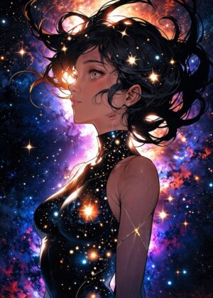 Cosmic Girl Anime Art Print - Premium Wooden Framed Poster. Ready to Hang.