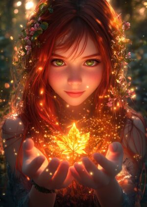 Enchanted Leaf: A Digital Fantasy Art Print - Premium Wooden Framed Poster. Ready to Hang.