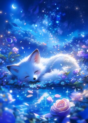 Sleeping Fox in a Dreamy Forest: Magical Fantasy Art Print - Premium Wooden Framed Poster. Ready to Hang.