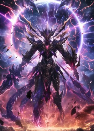 Dark Fantasy Creature: Majestic Power and Cosmic Energy - Premium Wooden Framed Poster. Ready to Hang.