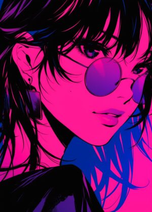 Cyberpunk Anime Girl Art Print - Premium Wooden Framed Poster. Ready to Hang.